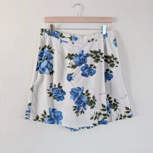 NWOT Vintage Linen Blend Floral Mini Skort 90s Coquette Cottagecore Flirty‎ Sz M